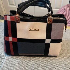 Women's Checkered Satchel - Black, Red, and White